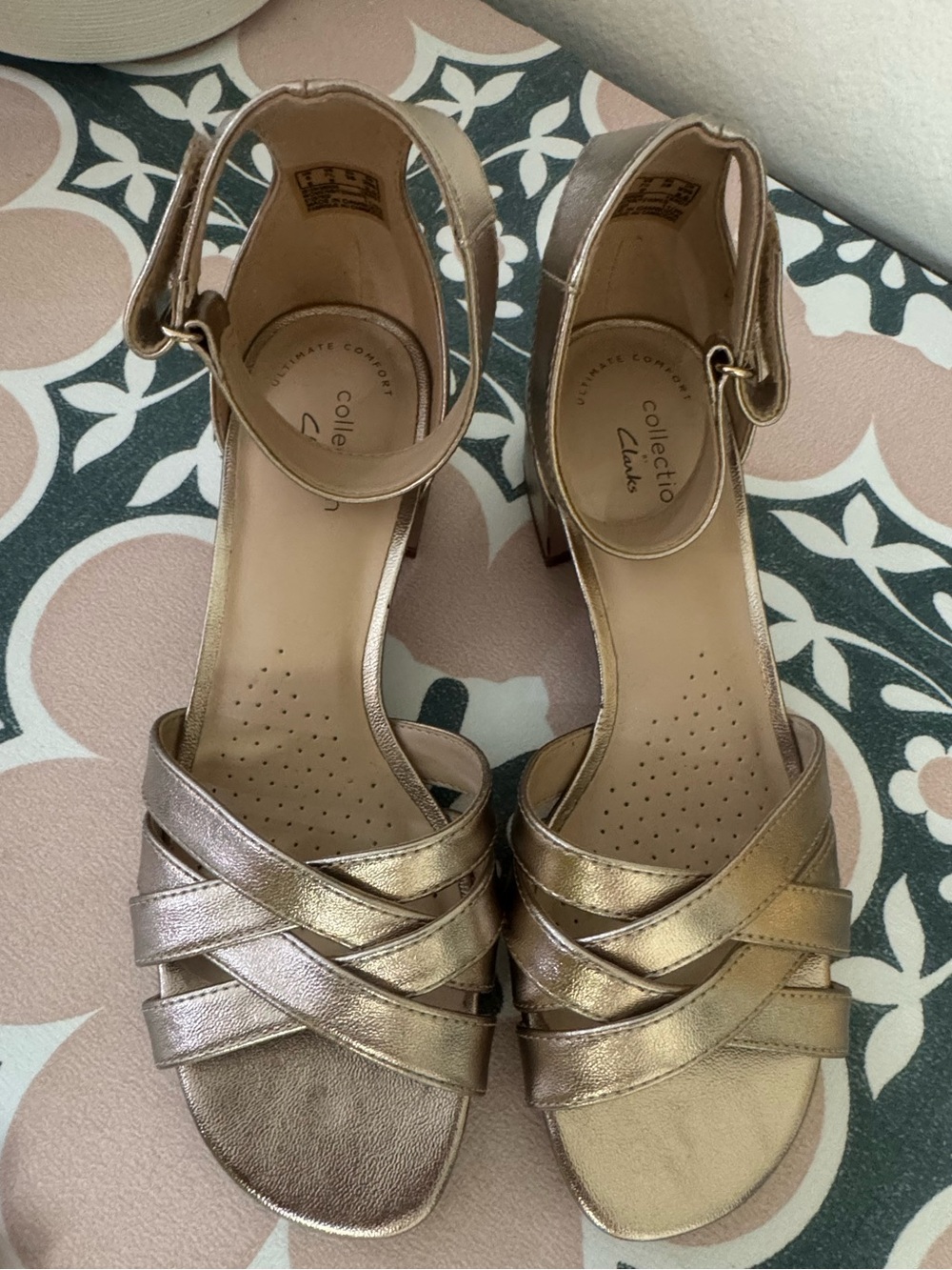 Clarks Gold Metallic Strappy Ankle-Strap Heels